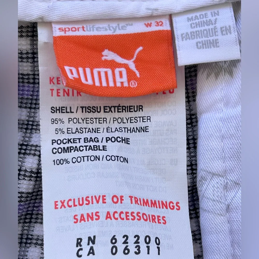 Puma Brand‎ Men’s 10” Golf Shorts Black/White/Purple Check Size 32